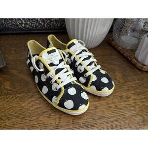 NWOT Kate Spade for Keds 'The Big Apple' Canvas Sneakers Black White Yellow Sz 7